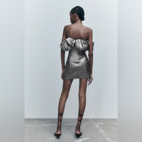 NWT Zara Voluminous Short Full Dress in Silver - Picture 2 of 10